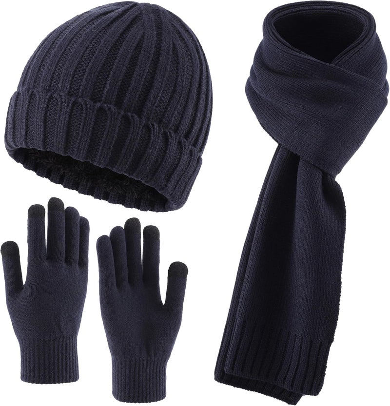 Connectyle 3 PCS Fleece Lined Cold Weather Set, Warm Winter Beanie Hat, Long Scarf and Touchscreen Gloves for Men & Women - Image 1